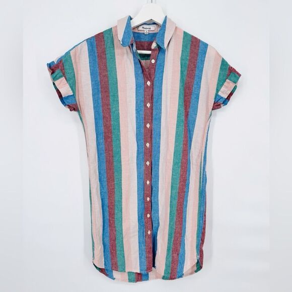Madewell Central‎ Linen Button Down Shirtdress in Flagstaff Stripe XS - Picture 2 of 8